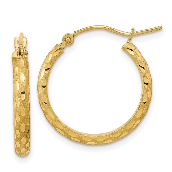 14k Yellow Gold Polished & Satin Diamond-cut Hoop Earring 20.44 L x 19.86 mm W